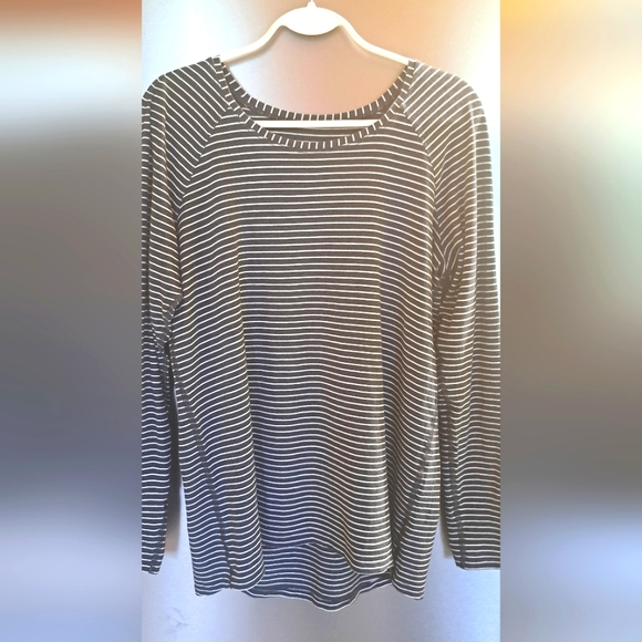 Lululemon Emerald Long Sleeve T-Shirt Modern Stripe Heathered Black White L-XL - Picture 1 of 9